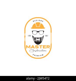 Bärtiger Mann mit Helm-Logo-Design des Auftragnehmers Stock Vektor