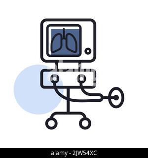 Vektorsymbol für den IS-Beatmungsgerät, medizinische Therapie für die Lungenbeatmung. Intensivpflege für COVID-19. Medizinisches Schild. Coronavirus Stock Vektor