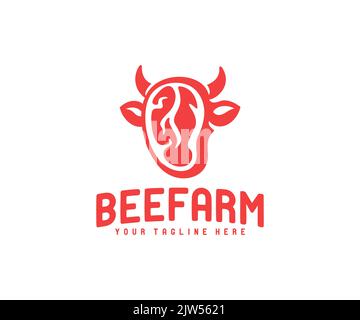 Rindersteak, Kuh oder Stier, Logo-Design. Essen, Fleisch, Essen, Metzgerei und Steakhouse, Vektorgrafik und Illustration Stock Vektor