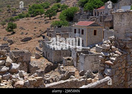 Mikro-Musikbar, verlassene Ortschaft Micro Chorio, Insel Tilos, Dodekanes, Griechenland, EU Stockfoto