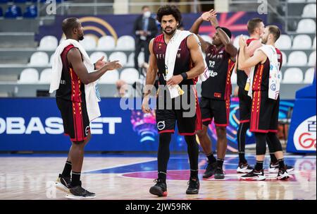 Jean-Marc Mwema aus Belgien, aufgenommen während des Spiels zwischen Montenegro und den belgischen Löwen, Spiel zwei von fünf in der Gruppe A beim EuroBasket 2022, Samstag, 03. September 2022, in der Tbilisi Arena, in Tiflis, Georgien. Die Basketball-Europameisterschaft findet vom 1. Bis 18. September statt. BELGA FOTO NIKOLA KRSTIC Stockfoto