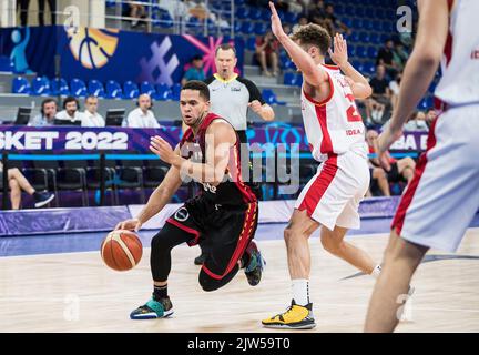 Emmanuel Lecomte von Belgien während des Spiels zwischen Montenegro und den belgischen Löwen, Spiel zwei von fünf in der Gruppe A bei der EuroBasket 2022, Samstag, 03. September 2022, in der Tbilisi Arena, in Tiflis, Georgien. Die Basketball-Europameisterschaft findet vom 1. Bis 18. September statt. BELGA FOTO NIKOLA KRSTIC Stockfoto