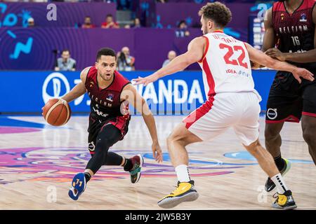 Emmanuel Lecomte von Belgien während des Spiels zwischen Montenegro und den belgischen Löwen, Spiel zwei von fünf in der Gruppe A bei der EuroBasket 2022, Samstag, 03. September 2022, in der Tbilisi Arena, in Tiflis, Georgien. Die Basketball-Europameisterschaft findet vom 1. Bis 18. September statt. BELGA FOTO NIKOLA KRSTIC Stockfoto