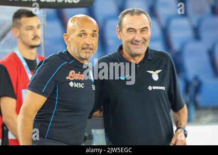 9. Februar 2016: Während des italienischen Serie-A-Fußballmatches SS Lazio gegen SSC Napoli am 03. September 2022 im Olympiastadion in Rom Luciano Spalletti-Trainer des SSC Napoli - Maurizio Sarri-Trainer ss lazio (Bildnachweis: © Fabio Sasso/ZUMA Press Wire) Stockfoto