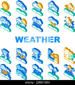 Wetterprognose Regen Sonne Wolken Symbole Set Vektor Stock Vektor