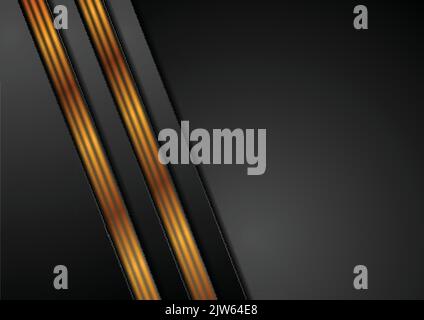 Schwarzer abstrakter Firmenhintergrund mit bronzenen Linien. Vektordesign Stock Vektor
