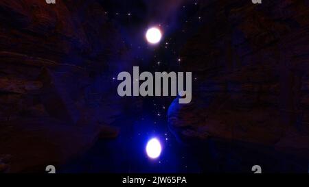 3D Illustration Hintergrund für Werbung und Wallpaper in der Natur- und Abenteuerszene. 3D Rendering im dekorativen Konzept. Stockfoto