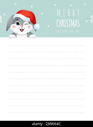Vorlage für Brief an den Weihnachtsmann. Weihnachts-Layout mit niedlichem Hase für Wunschliste, Grußkarten und Einladungen. Verzierte Postkarte für den Winter Stock Vektor