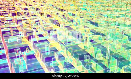 Nacht Neon Stadt schöne Aussicht 80s Hintergrund Intro 3D Render Stockfoto