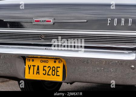 1967 Ford XL Auto hinten Detail. Version des Ford Galaxie Vollformat-Auto-Programm. Großes amerikanisches Automobil auf der Classic Cars on the Beach, Essex Stockfoto