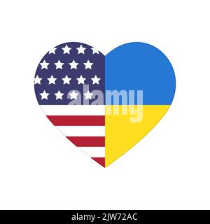 Herz Puzzleteile von Unated States und Ukraine Flaggen. Partnerschaft, Freundschaft und Unterstützung des amerikanischen Volkes und der Regierung für ukrainische Bürger und Armee, Symbol der Liebe und des Friedens zwischen den Nationen Stock Vektor