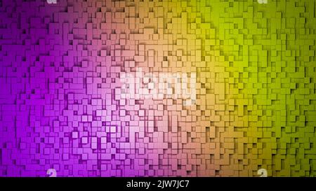 Geometrische bunte abstrakte 3D Hintergrund von Regenbogenquadraten und Würfel. Wissenschaft, Design, Spiel, Technologie, Lifestyle-Konzept. Hochwertige 3D-Illustration Stockfoto