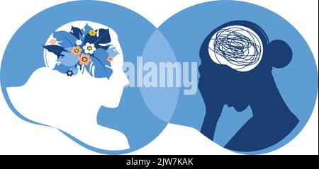 Bipolare Störung Geistesgedankung Konzept. Stimmungsstörung. Doppelte Persönlichkeit. Psychische Gesundheit. Vektorgrafik. Flach Stock Vektor