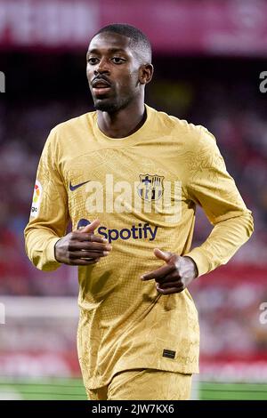Sevilla, Spanien. 03. September 2022. Ousmane Dembele (7) vom FC Barcelona während des LaLiga Santander-Spiels zwischen dem FC Sevilla und dem FC Barcelona im Estadio Ramon Sanchez Pizjuan in Sevilla. (Foto: Gonzales Photo/Alamy Live News Stockfoto