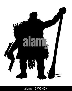 Fantasy Kreatur - orc. Fantasy Monster Silhouette Illustration. Goblin mit Axt Zeichnung. Stockfoto