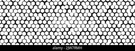 Ungleichmäßige schwarz-weiße Honigwabe einfaches nahtloses Muster. Unregelmäßige Struktur der Hive-Zellen. Abstrakter Vektorhintergrund mit Hexagon-Geometrie. Hintergrundbild in Stock Vektor