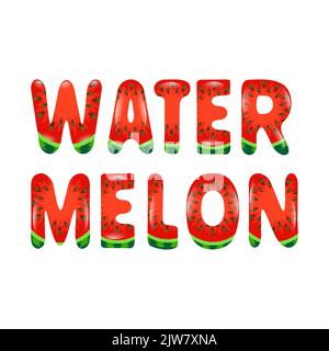 Wassermelone Typografische Illustration Poster Design. Wort Wassermelone Design mit Wassermelone Früchte mit hellen Farben, Vektor-Illustration dekoriert. Stock Vektor
