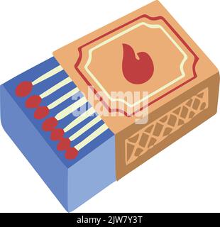 Handgezeichnete Streichholzschachtel mit auf dem Hintergrund isolierter Darstellung von Streichhölzern Stock Vektor