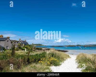 Old Grimsby, Tresco, Isles of Scilly, Cornwall, England, VEREINIGTES KÖNIGREICH. Stockfoto