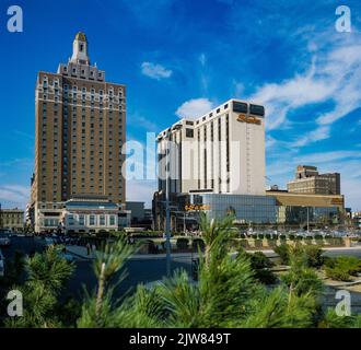 Atlantic City, 1980s, Claridge und Sands Hotels und Casinos, Badeort, Bundesstaat New Jersey, NJ, USA, Stockfoto