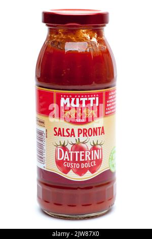 Glas Mutti Salsa Pronta Pomodoro Datterini Italienische Tomatensauce für Pasta Stockfoto