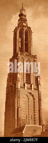 Blick auf die Onze Lieve Vrouwetoren in Amersfoort. Stockfoto