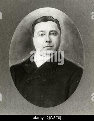 Porträt von Pfarrer H. Hoekstra, geboren 1852, Pfarrer an der Reformierten Kirche in Utrecht, gestorben 1915. Borst-Statue von vorne, in Ovaal. Stockfoto