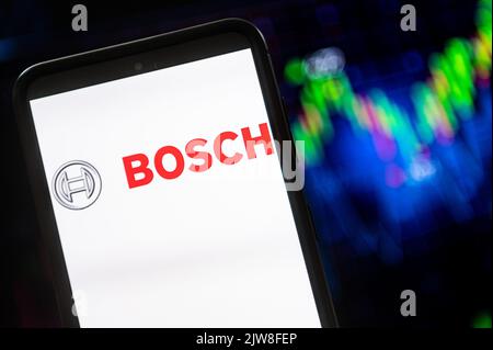 In dieser Abbildung sehen Sie ein Bosch-Logo, das auf einem Smartphone angezeigt wird. (Foto von Mateusz Slodkowski / SOPA Images/Sipa USA) Stockfoto