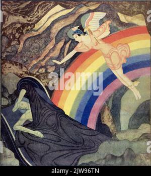 'Iris and the God of Sleep', veröffentlicht am 9,1933. April in der American Weekly Zeitschrift, gemalt von Edmund Dulac für die Serie Myths The Ancients Glaubten. Stockfoto