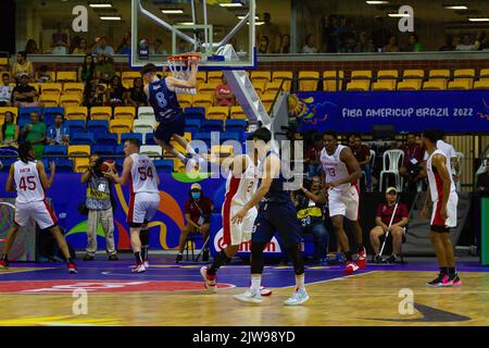 Recife, Brasilien. 03. September 2022. Das Spiel zwischen CANADA X URUGUAY, gültig für die erste Runde der ersten Phase des Männer Basketball America Cup, Americup FIBA 2022, fand am Samstag (03) im Geraldo Magalhães Gym, bekannt als Geraldão Gym, in Recife (PE), Brasilien statt. Quelle: Marcelino Luis/FotoArena/Alamy Live News Stockfoto