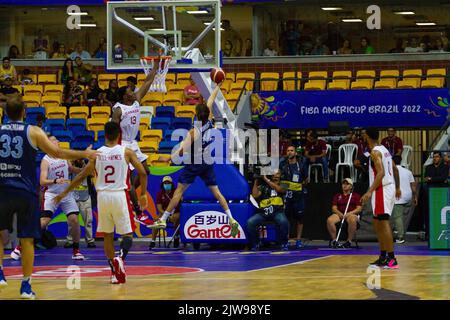 Recife, Brasilien. 03. September 2022. Das Spiel zwischen CANADA X URUGUAY, gültig für die erste Runde der ersten Phase des Männer Basketball America Cup, Americup FIBA 2022, fand am Samstag (03) im Geraldo Magalhães Gym, bekannt als Geraldão Gym, in Recife (PE), Brasilien statt. Quelle: Marcelino Luis/FotoArena/Alamy Live News Stockfoto