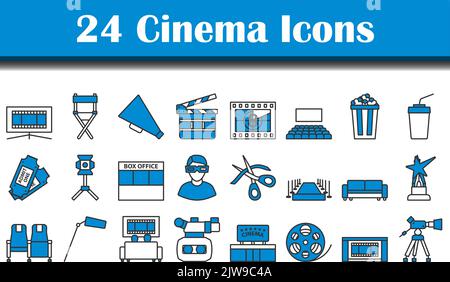 Cinema Icon Set. Editierbare Fett Formatigte Kontur Mit Farbfüllungsdesign. Vektorgrafik. Stock Vektor
