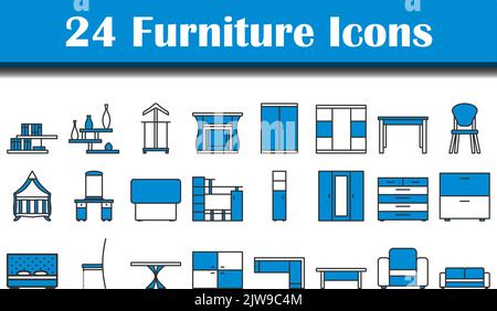 Symbolsatz Für Möbel. Editierbare Fett Formatigte Kontur Mit Farbfüllungsdesign. Vektorgrafik. Stock Vektor