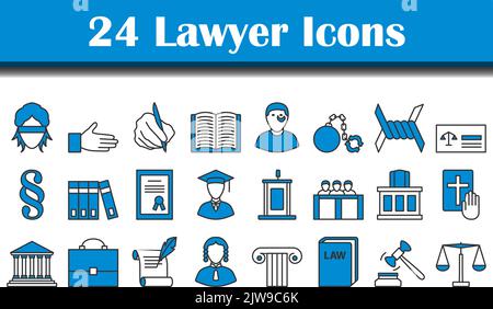 Rechtsanwaltssymbol Festgelegt. Editierbare Fett Formatigte Kontur Mit Farbfüllungsdesign. Vektorgrafik. Stock Vektor