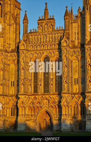 Das wunderschöne Äußere der Kathedrale von Wells, Somerset Stockfoto