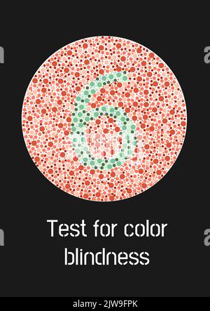 Ishihara-Test auf Farbblindheit. Farbblindtest. Grüne Zahl 6 für farbenblinde Menschen. Vektorgrafik. Stock Vektor