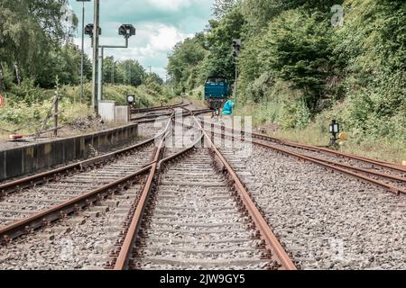 Außenansicht des Bochumer Eisenbahnmuseums Deutsche Eisenbahngeschichte Stockfoto