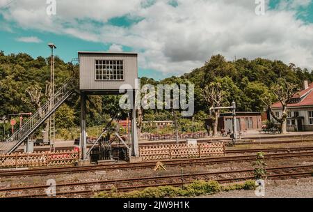 Außenansicht des Bochumer Eisenbahnmuseums Deutsche Eisenbahngeschichte Stockfoto