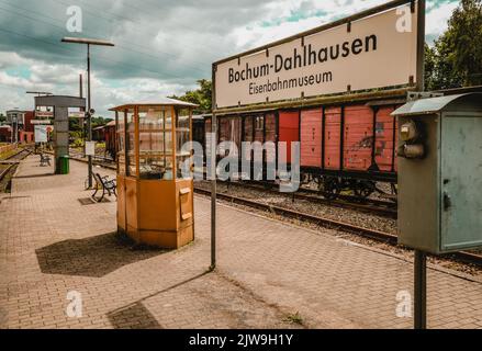 Außenansicht des Bochumer Eisenbahnmuseums Deutsche Eisenbahngeschichte Stockfoto