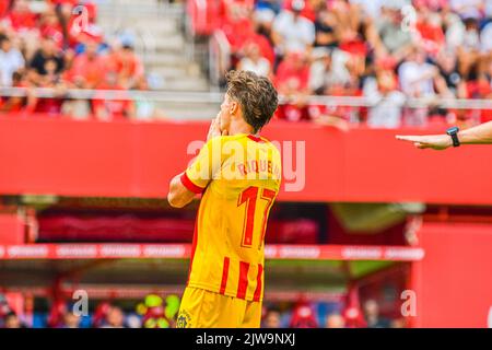 MALLORCA, SPANIEN - 3. SEPTEMBER: Rodrigo Riquelme von Girona CF während des Spiels zwischen RCD Mallorca und Girona CF von La Liga Santander am 3. September 2022 im Visit Mallorca Stadium Son Moix in Mallorca, Spanien. (Foto von Samuel Carreño/ PX Images) Stockfoto