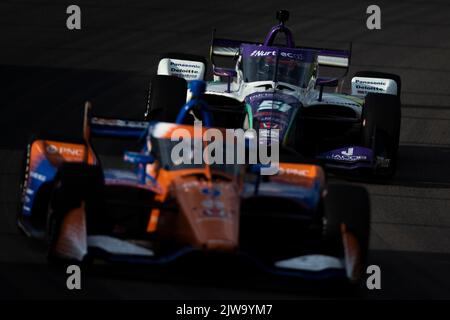 Madison, IL, USA. 20. August 2022. TAKUMA SATO (51) aus Tokio, Japan, fährt während der Bommito Automotive Group 500 auf dem World Wide Technology Raceway in Madison, IL, durch die Kurven. (Bild: © Walter G. Arce Sr./ZUMA Press Wire) Stockfoto