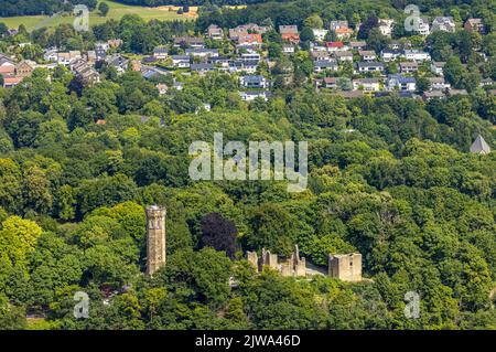 Luftaufnahme, Ruine Hohensyburg mit Vincketurm, Syburg, Dortmund, Ruhrgebiet, Nordrhein-Westfalen, Deutschland, DE, Europa, Luftfotografie, Ruine, Die Stockfoto