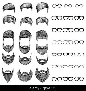 Männer Haar Schnurrbart und Bart Stil mit Brille Elemente Vektor Illustration Stock Vektor