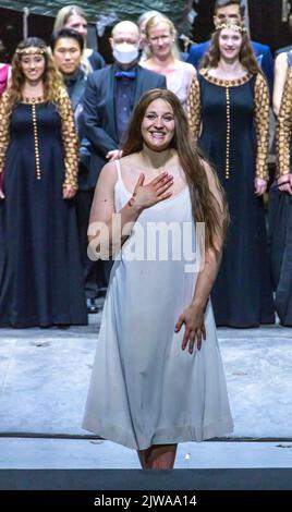 Lise Davidson, Vorhang-Aufruf bei Wagners Tannhauser, Bayreuther Opernfestspiele 2022, Bayern, Deutschland Stockfoto