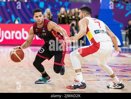 Emmanuel Lecomte von Belgien während des Spiels zwischen Spanien und den belgischen Löwen, Spiel drei von fünf in der Gruppe A bei der EuroBasket 2022, Sonntag, 04. September 2022, im Tbilisi Sports Palace, in Tiflis, Georgien. Die Basketball-Europameisterschaft findet vom 1. Bis 18. September statt. BELGA FOTO NIKOLA KRSTIC Stockfoto