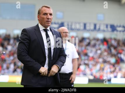 Brighton und Hove, Großbritannien. 4. September 2022. Brendan Rogers, Manager von Leicester City während des Premier League-Spiels im AMEX Stadium, Brighton und Hove. Bildnachweis sollte lauten: Paul Terry/Sportimage Kredit: Sportimage/Alamy Live News Stockfoto