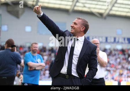 Brighton und Hove, Großbritannien. 4. September 2022. Brendan Rogers, Manager von Leicester City während des Premier League-Spiels im AMEX Stadium, Brighton und Hove. Bildnachweis sollte lauten: Paul Terry/Sportimage Kredit: Sportimage/Alamy Live News Stockfoto