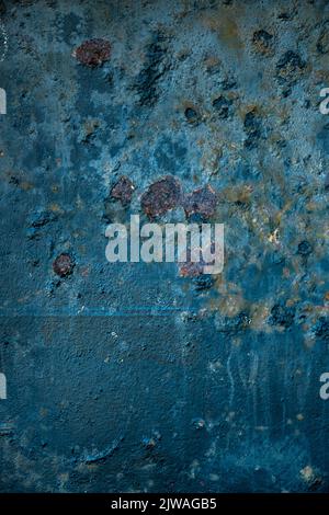 Rostige Textur der blauen Stahltür Hintergrundtextur Stockfoto