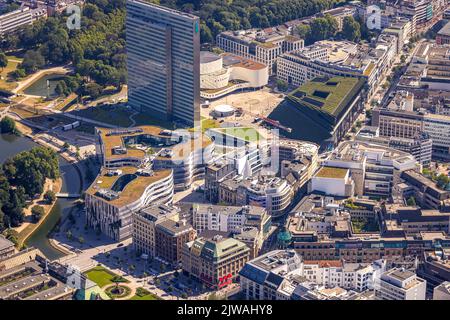 Luftaufnahme, Gustaf-Gründgens-Platz, Dreischeibenhaus, Düsseldorf Schauspielhaus, Baustelle Neubau Kö Bogen II, Green Shopping und offic Stockfoto