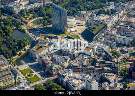 Luftaufnahme, Gustaf-Gründgens-Platz, Dreischeibenhaus, Düsseldorf Schauspielhaus, Baustelle Neubau Kö Bogen II, Green Shopping und offic Stockfoto